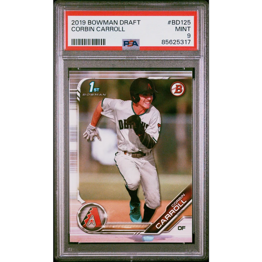 Graded Corbin Carroll Rookie Card in PSA Collectible case, perfect for baseball fans