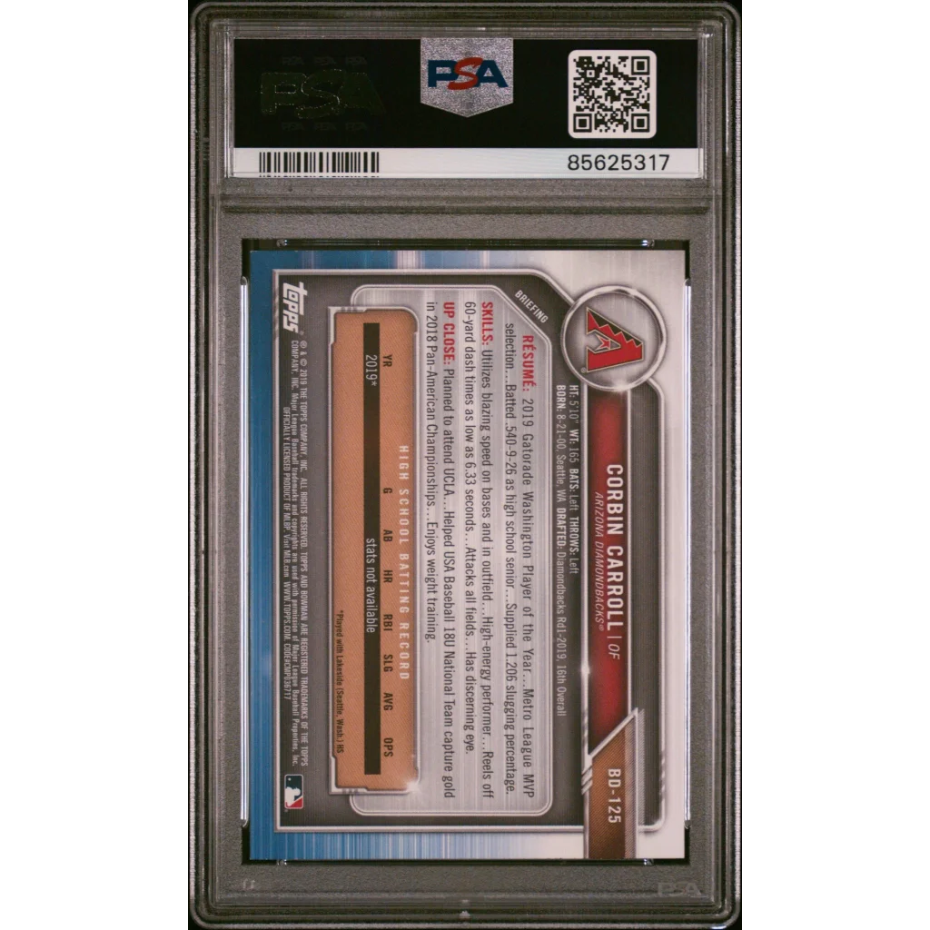Encapsulated PSA Graded Corbin Carroll Rookie Card collectible baseball trading card