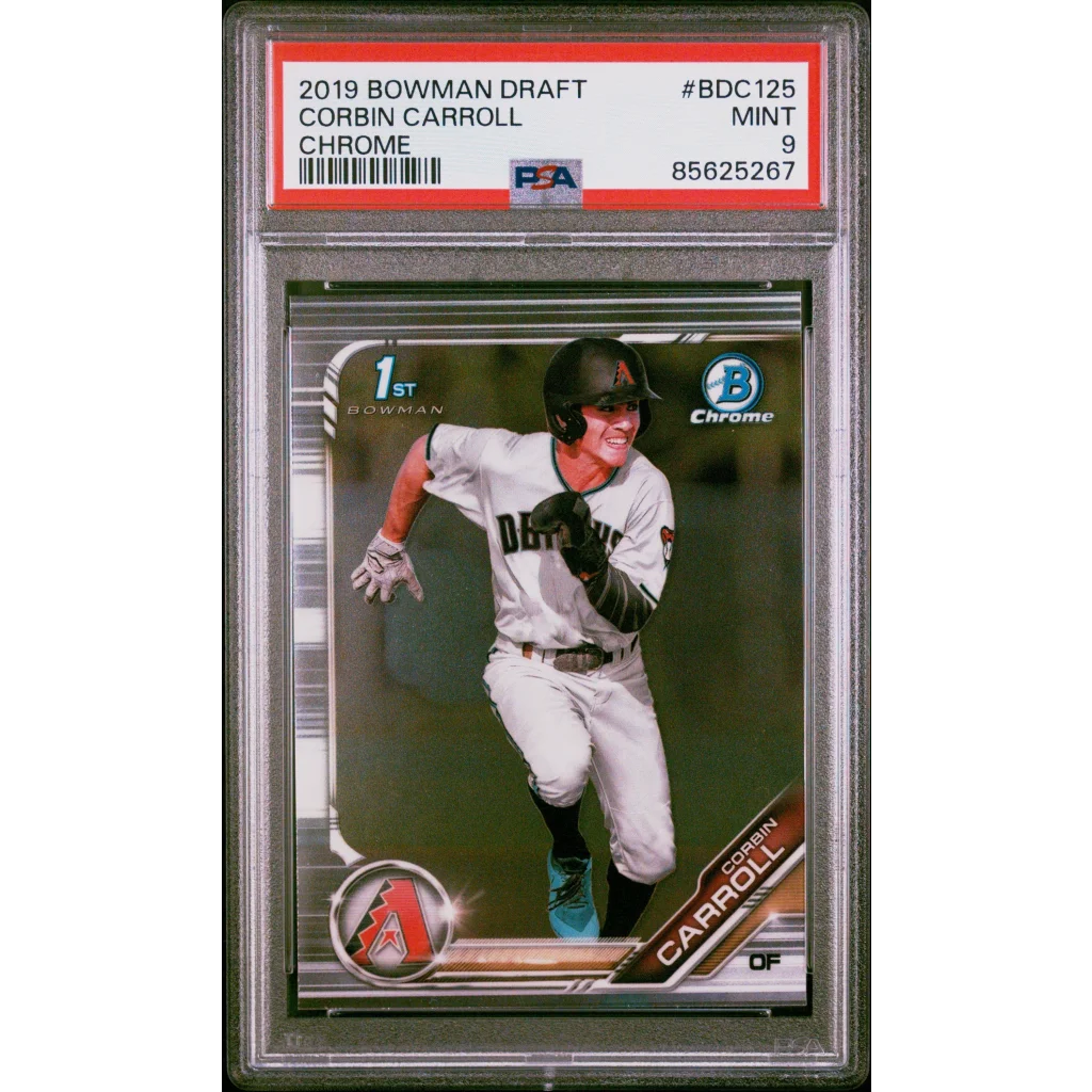 PSA graded 2019 Bowman Draft Corbin Carroll Chrome baseball card showcasing quality and condition
