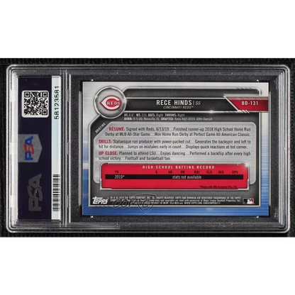Graded 2019 Topps Bowman Draft Rece Hinds #BD131 Rookie RC Baseball Card PSA 10 Gem Mint | PSA 10 Gem Mint Graded Rookie Card | vintageantiquesgifts.com