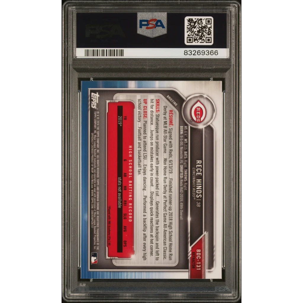 Graded 2019 Topps Bowman Draft Reese Hinds PSA 10 Chrome Refractor Rookie Card