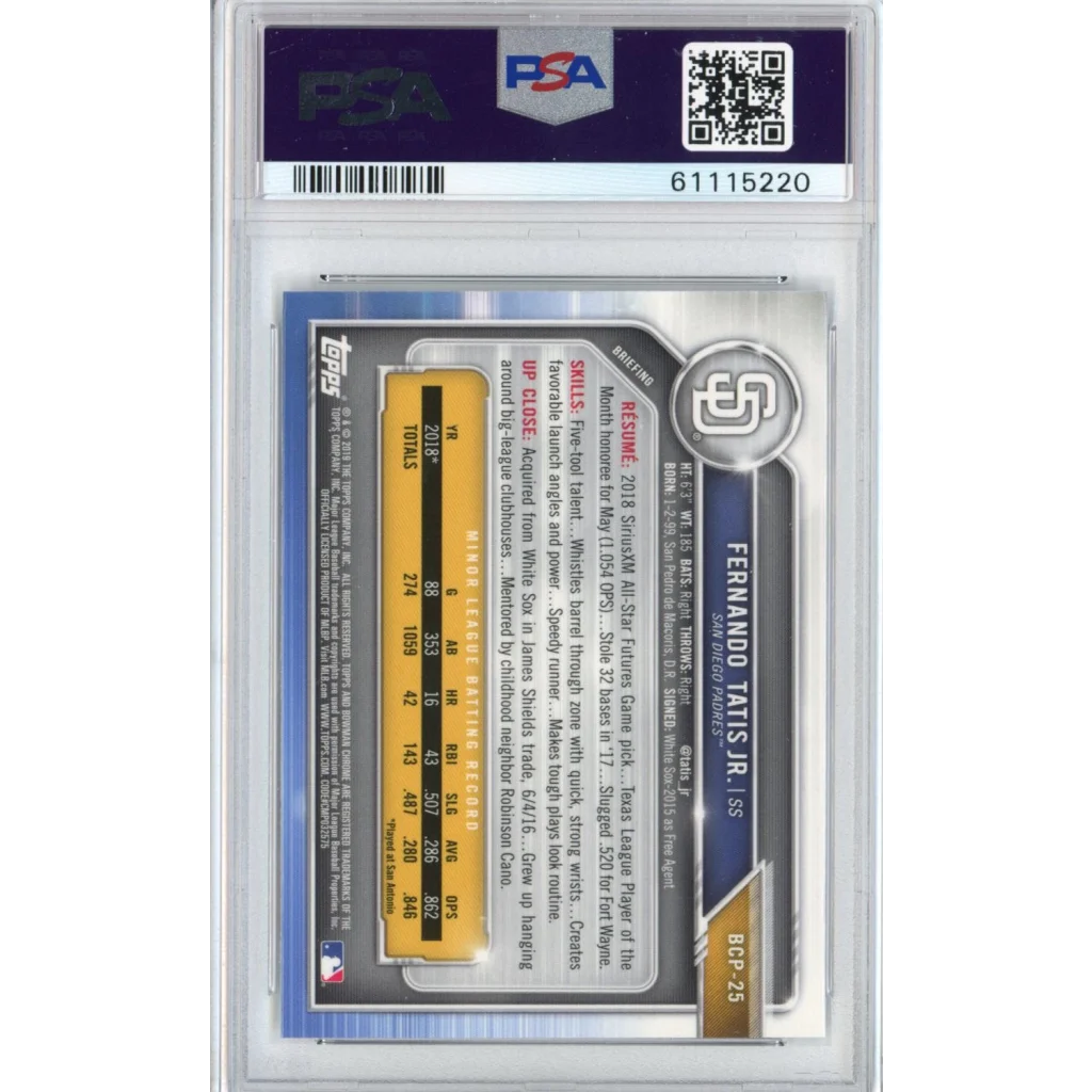 Fernando Tatis Jr. 2019 Bowman Chrome Prospects Card in PSA graded slab