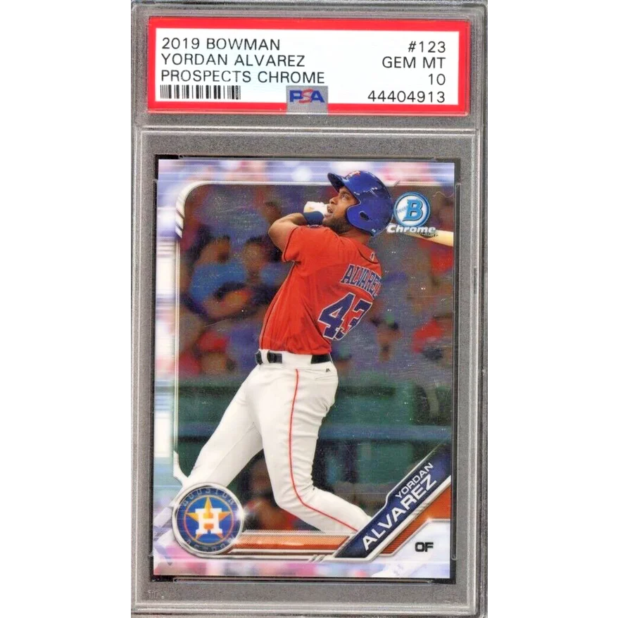 Graded 2019 Topps Bowman Yordan Alvarez #123 Prospects Chrome Rookie RC Baseball Card PSA 10 Gem Mint | Hall of Fame Sports Memorabilia | vintageantiquesgifts.com