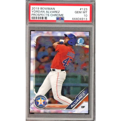 Graded 2019 Topps Bowman Yordan Alvarez #123 Prospects Chrome Rookie RC Baseball Card PSA 10 Gem Mint | Hall of Fame Sports Memorabilia | vintageantiquesgifts.com