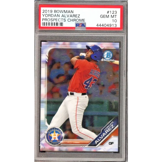 Graded 2019 Topps Bowman Yordan Alvarez #123 Prospects Chrome Rookie RC Baseball Card PSA 10 Gem Mint | Hall of Fame Sports Memorabilia | vintageantiquesgifts.com