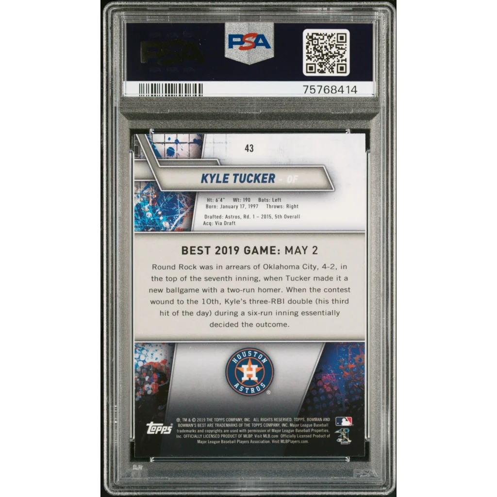 Graded 2019 Topps Bowmans Best Kyle Tucker #43 Rookie RC Baseball Card PSA 10 Gem Mint | PSA 10 Gem Mint Graded Rookie Card | vintageantiquesgifts.com