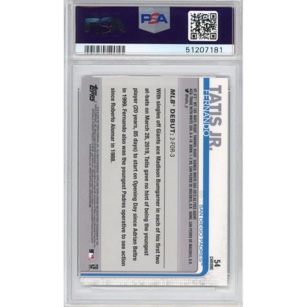 Graded 2019 Topps Chrome Update Fernando Tatis Jr. #54 Rookie RC Baseball Card PSA 10 Gem Mint | PSA 10 Gem Mint Graded Rookie Card | vintageantiquesgifts.com