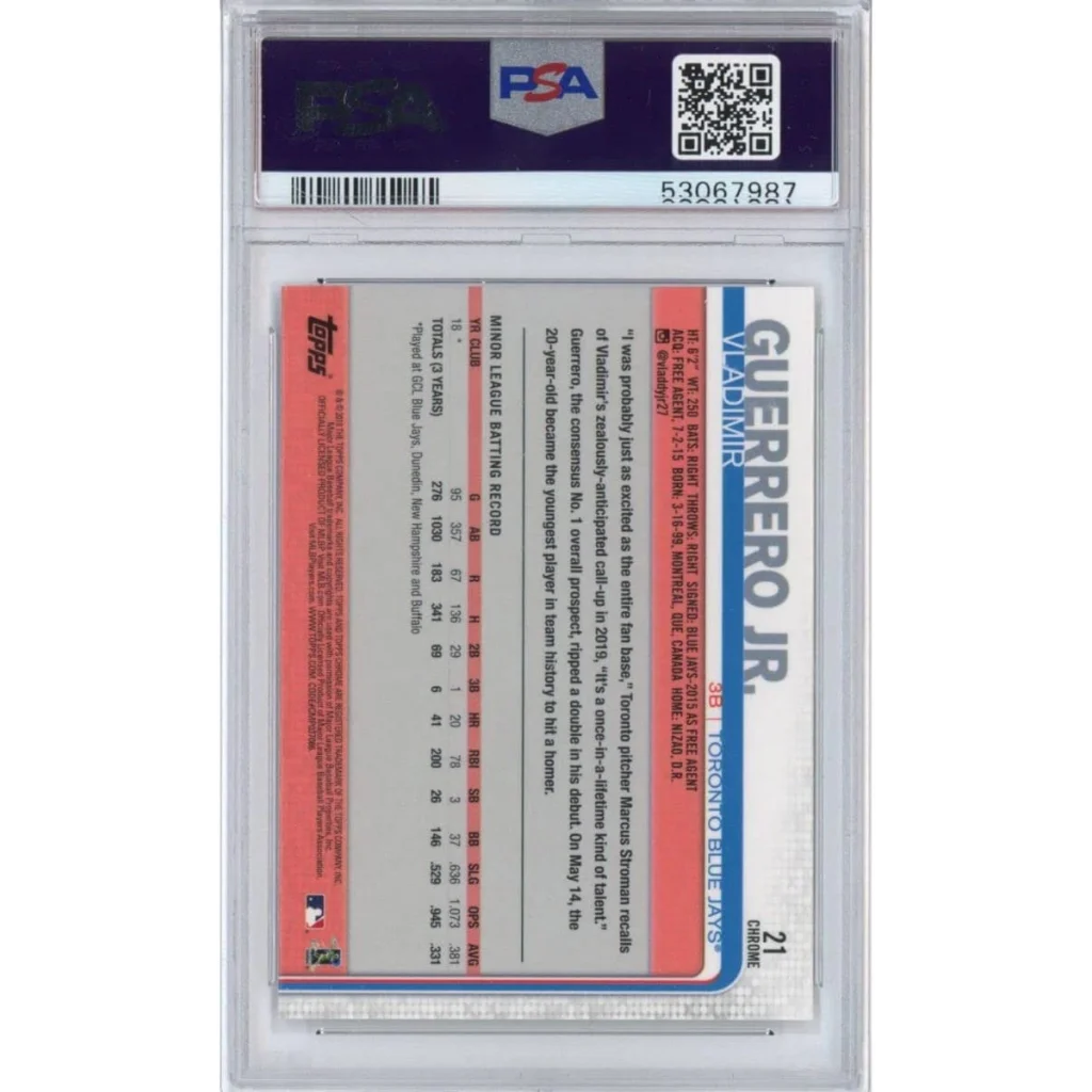 Graded 2019 Topps Chrome Vladimir Guerrero Jr. #21 Rookie PSA 10 Gem Mint