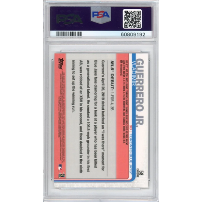 PSA 10 Graded 2019 Topps Chrome Vladimir Guerrero Jr. Rookie Card #58