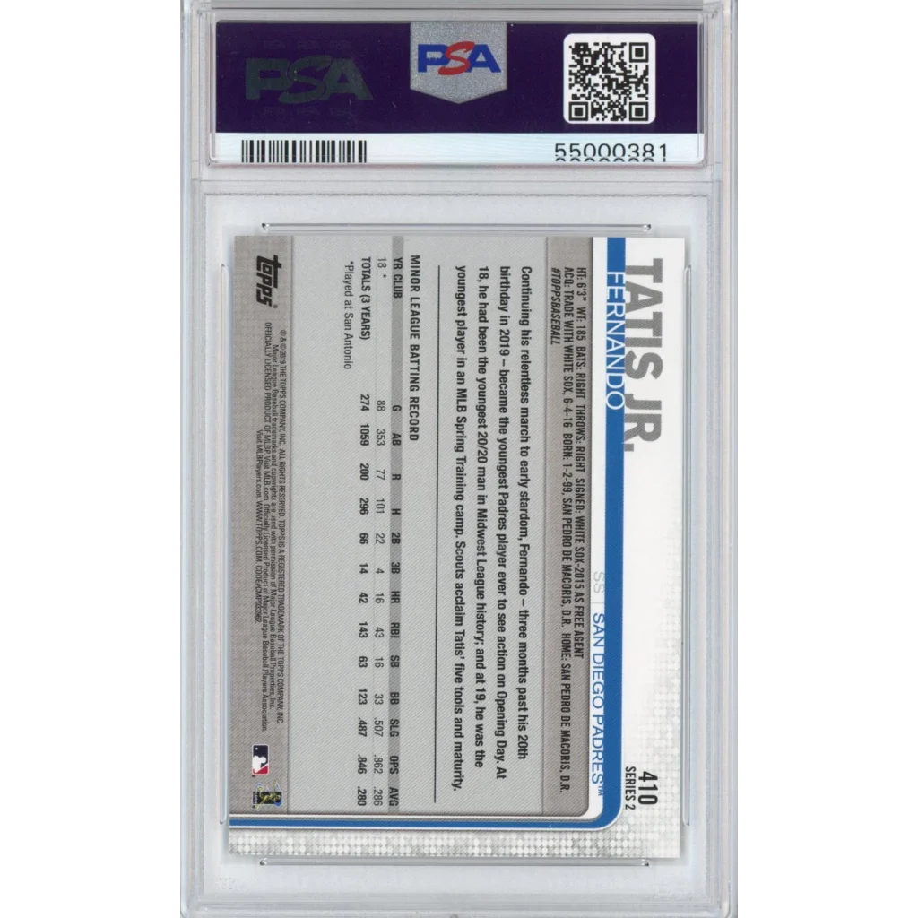 PSA 10 Graded 2019 Topps Fernando Tatis Jr. #410 Rookie Card