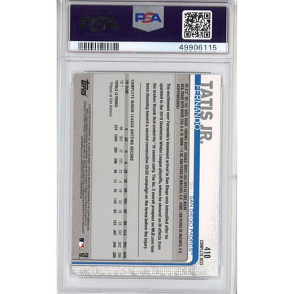 Graded 2019 Topps Complete Set Fernando Tatis Jr. #410 White Jersey Rookie RC Baseball Card PSA 10 Gem Mint | PSA 10 Gem Mint Graded Rookie Card | vintageantiquesgifts.com