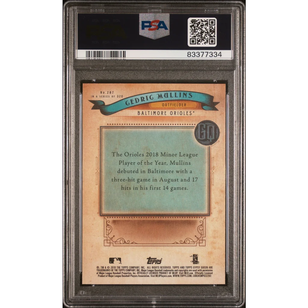 Graded 2019 Topps Gypsy Queen Cedric Mullins #287 Missing Nameplate Rookie RC Baseball Card PSA 10 Gem Mint | PSA 10 Gem Mint Graded Rookie Card | vintageantiquesgifts.com