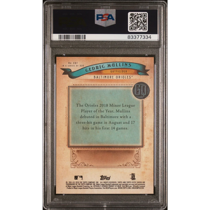 Graded 2019 Topps Gypsy Queen Cedric Mullins #287 Missing Nameplate Rookie RC Baseball Card PSA 10 Gem Mint | PSA 10 Gem Mint Graded Rookie Card | vintageantiquesgifts.com
