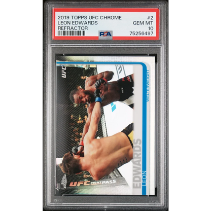 PSA Graded 2019 Topps UFC Chrome Leon Edwards Refractor trading card image