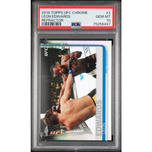 PSA Graded 2019 Topps UFC Chrome Leon Edwards Refractor trading card image