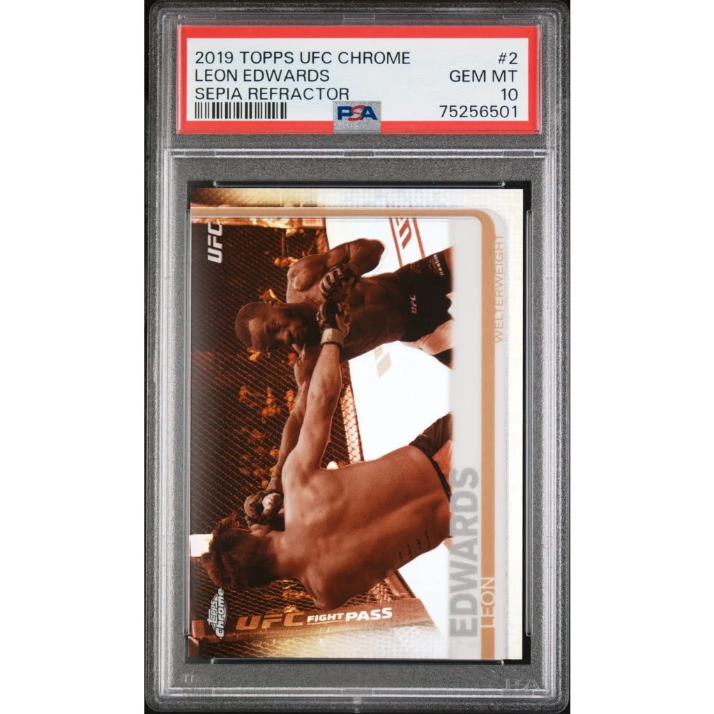 Graded 2019 Topps UFC Chrome Leon Edwards #2 Sepia Refractor Rookie RC UFC MMA Card PSA 10 Gem Mint | Hall of Fame Sports Memorabilia | vintageantiquesgifts.com