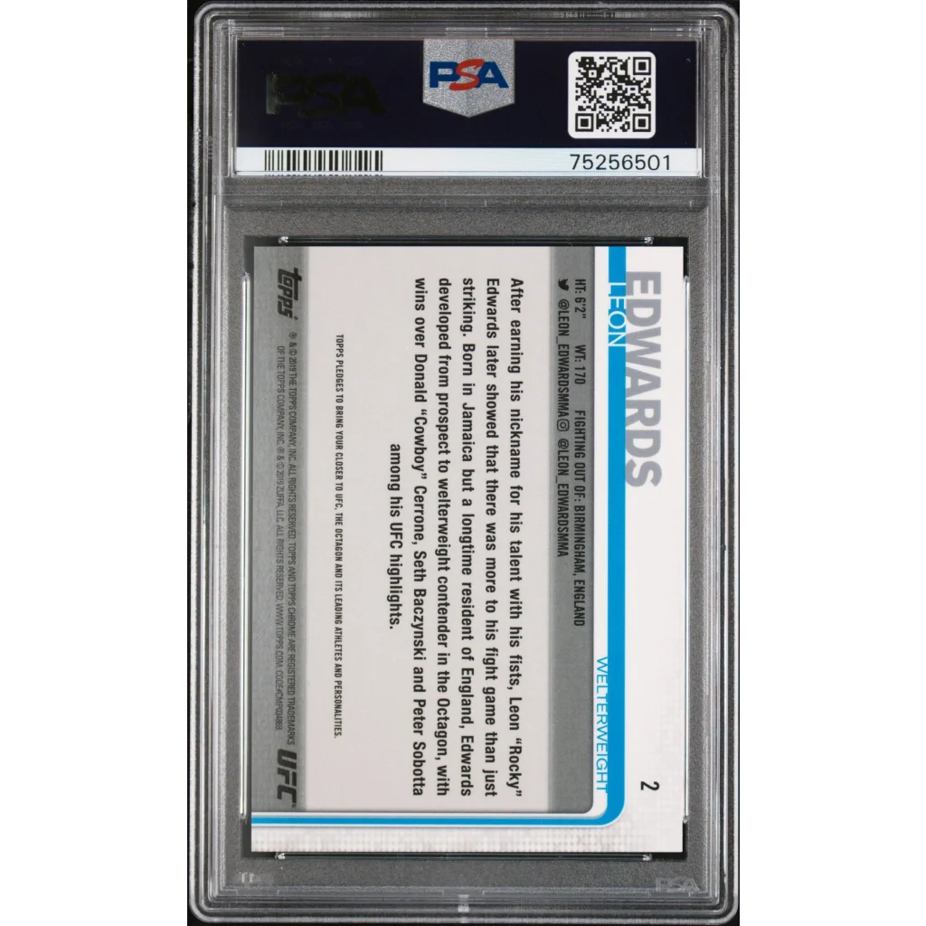Graded 2019 Topps UFC Chrome Leon Edwards #2 Sepia Refractor Rookie RC UFC MMA Card PSA 10 Gem Mint | PSA 10 Gem Mint Graded Rookie Card | vintageantiquesgifts.com