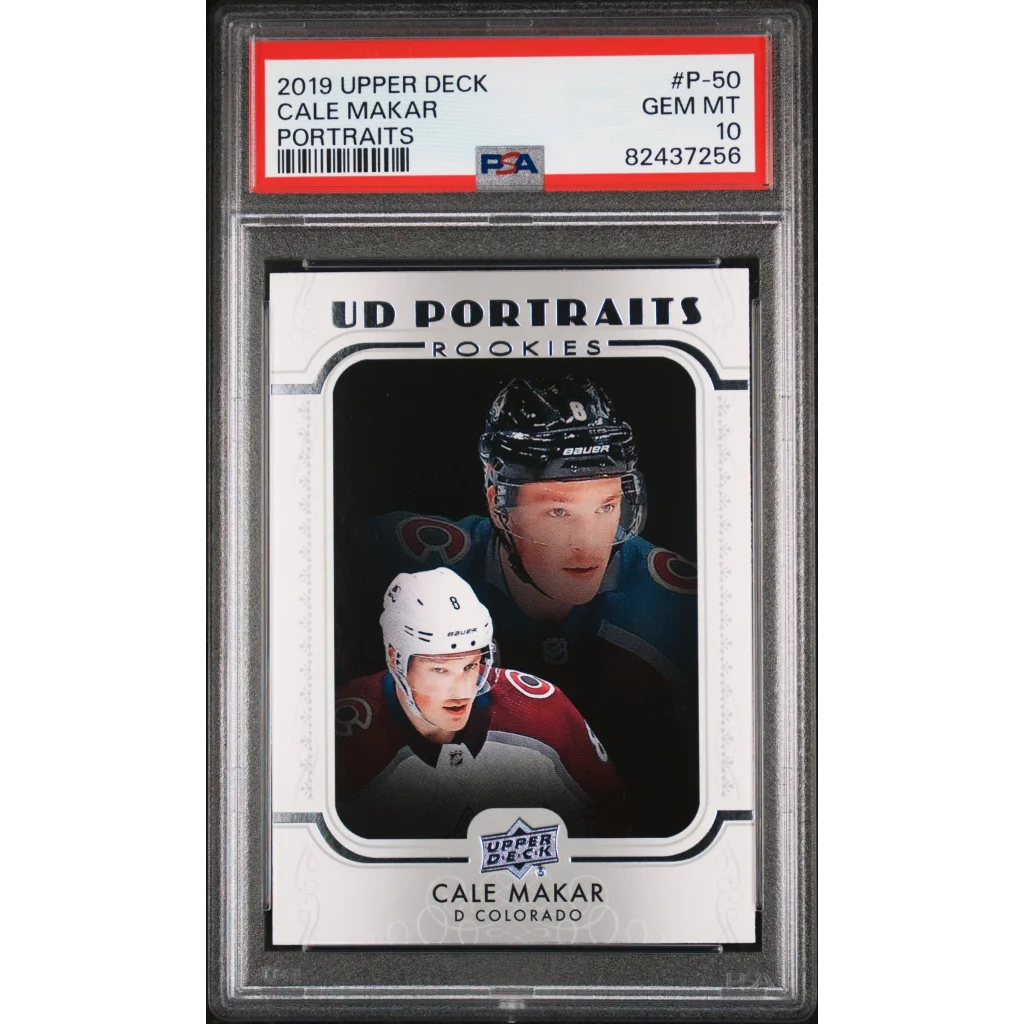 PSA graded Cale Makar hockey trading card displayed in a product listing