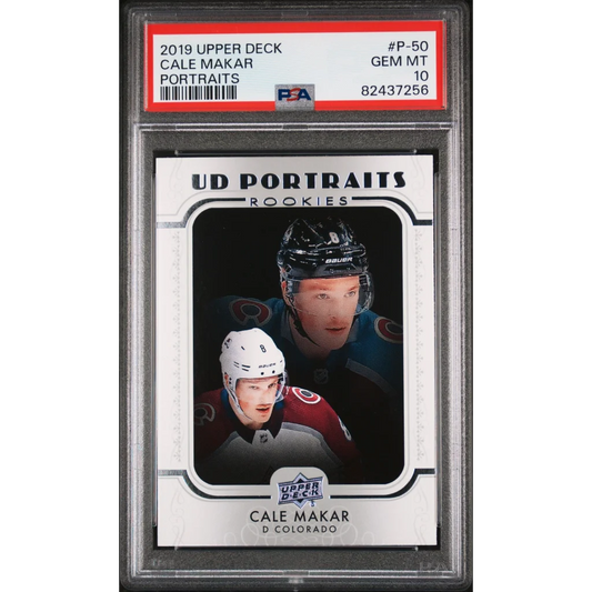 PSA graded Cale Makar hockey trading card displayed in a product listing