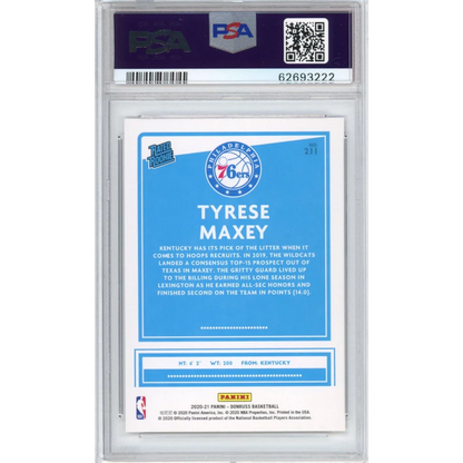 Basketball trading card PSA graded Tyrese Maxey Rookie Card Gem Mint