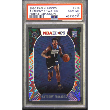 Graded 2020-21 Panini Hoops Anthony Edwards #216 Purple Explosion Rookie RC Basketball Card PSA 10 Gem Mint | Hall of Fame Sports Memorabilia | vintageantiquesgifts.com