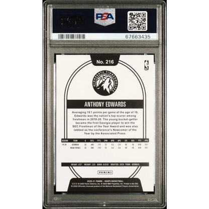 Graded 2020-21 Panini Hoops Anthony Edwards #216 Purple Rookie RC Basketball Card PSA 10 Gem Mint | PSA 10 Gem Mint Graded Rookie Card | vintageantiquesgifts.com