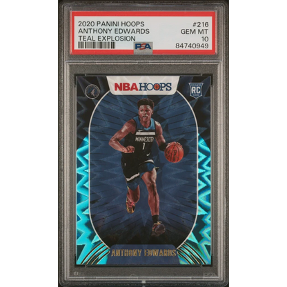 Graded 2020-21 Panini Hoops Anthony Edwards #216 Teal Explosion Rookie RC Basketball Card PSA 10 Gem Mint | Hall of Fame Sports Memorabilia | vintageantiquesgifts.com