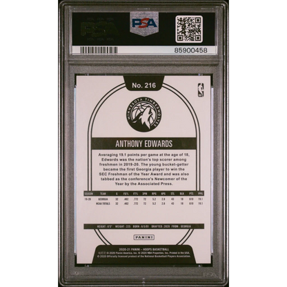 Graded 2020-21 Panini Hoops Anthony Edwards #216 Winter Rookie RC Basketball Card PSA 10 Gem Mint | PSA 10 Gem Mint Graded Rookie Card | vintageantiquesgifts.com