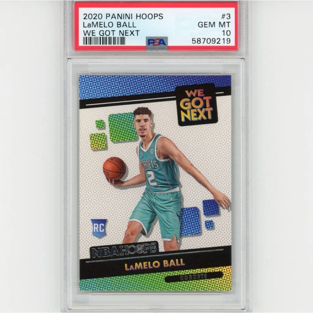 Graded PSA 10 2020-21 Panini Hoops LaMelo Ball #3 Rookie Card in teal jersey slab