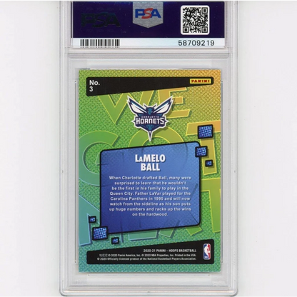 Graded PSA 10 2020-21 Panini Hoops LaMelo Ball #3 Rookie Card Back in Slab