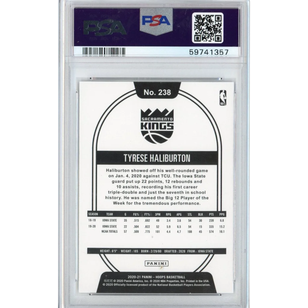 Graded 2020-21 Panini Hoops Tyrese Haliburton #238 Rookie RC Basketball Card PSA 10 Gem Mint | PSA 10 Gem Mint Graded Rookie Card | vintageantiquesgifts.com