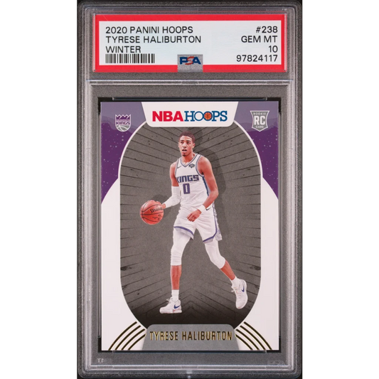 PSA 10 Tyrese Haliburton 2020 Panini Hoops Winter Rookie Card in protective case