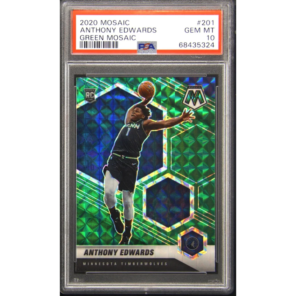 Graded 2020-21 Panini Mosaic Anthony Edwards #201 Green Mosaic Rookie RC Basketball Card PSA 10 Gem Mint | Hall of Fame Sports Memorabilia | vintageantiquesgifts.com