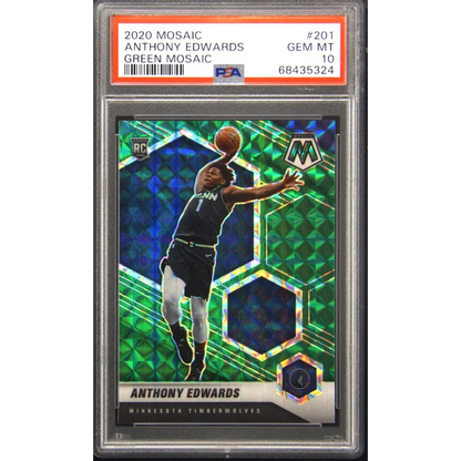 Graded 2020-21 Panini Mosaic Anthony Edwards #201 Green Mosaic Rookie RC Basketball Card PSA 10 Gem Mint | Hall of Fame Sports Memorabilia | vintageantiquesgifts.com