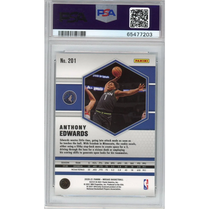 Graded PSA 10 2020-21 Panini Mosaic Anthony Edwards rookie card action shot