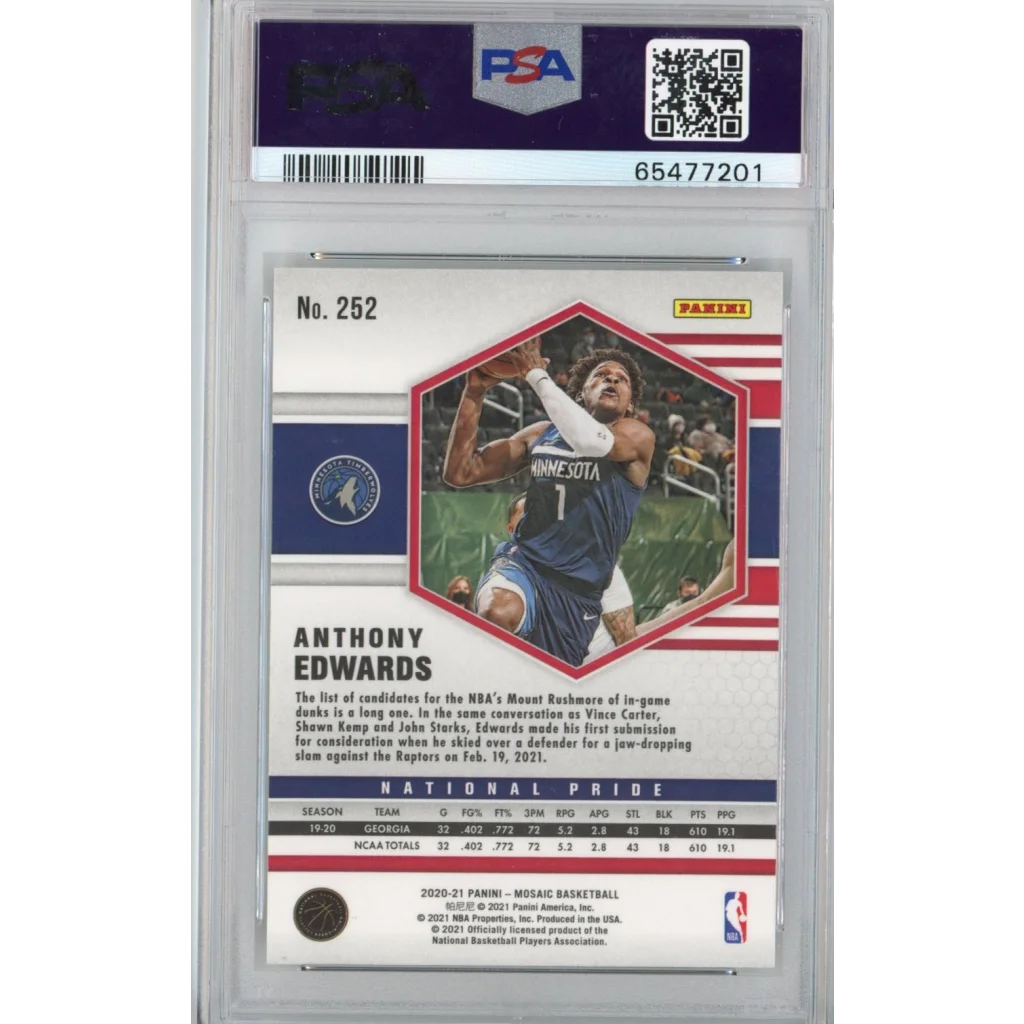 Graded PSA 10 Anthony Edwards 2020 Mosaic National Pride basketball card