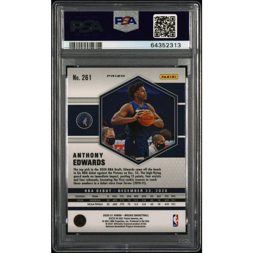 PSA Graded Anthony Edwards 2020 Mosaic Green Basketball Card on display