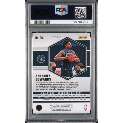 Graded 2020-21 Panini Mosaic Anthony Edwards #261 Reactive Blue Rookie RC Basketball Card PSA 10 Gem Mint | PSA 10 Gem Mint Graded Rookie Card | vintageantiquesgifts.com