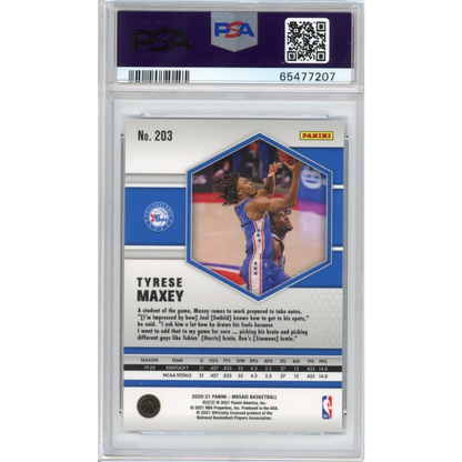 Graded 2020-21 Panini Mosaic Tyrese Maxey #203 Rookie RC Basketball Card PSA 10 Gem Mint | PSA 10 Gem Mint Graded Rookie Card | vintageantiquesgifts.com