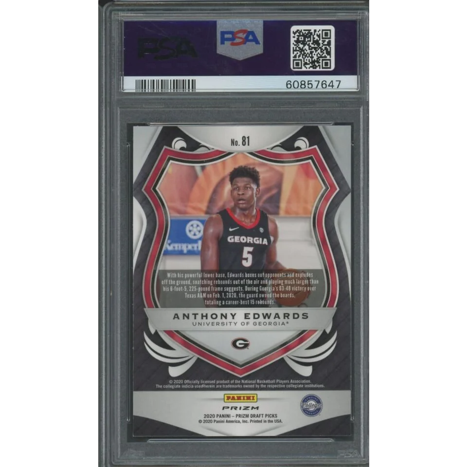 PSA Graded Anthony Edwards Basketball Trading Card showing a graded Anthony Edwards card
