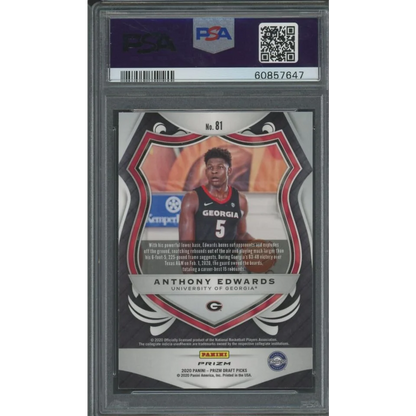 PSA Graded Anthony Edwards Basketball Trading Card showing a graded Anthony Edwards card