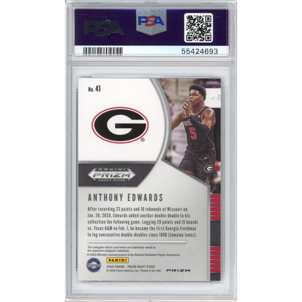 Graded 2020-21 Panini Prizm DP Draft Picks Anthony Edwards #41 Green Prizm Rookie RC Basketball Card PSA 10 Gem Mint | PSA 10 Gem Mint Graded Rookie Card | vintageantiquesgifts.com