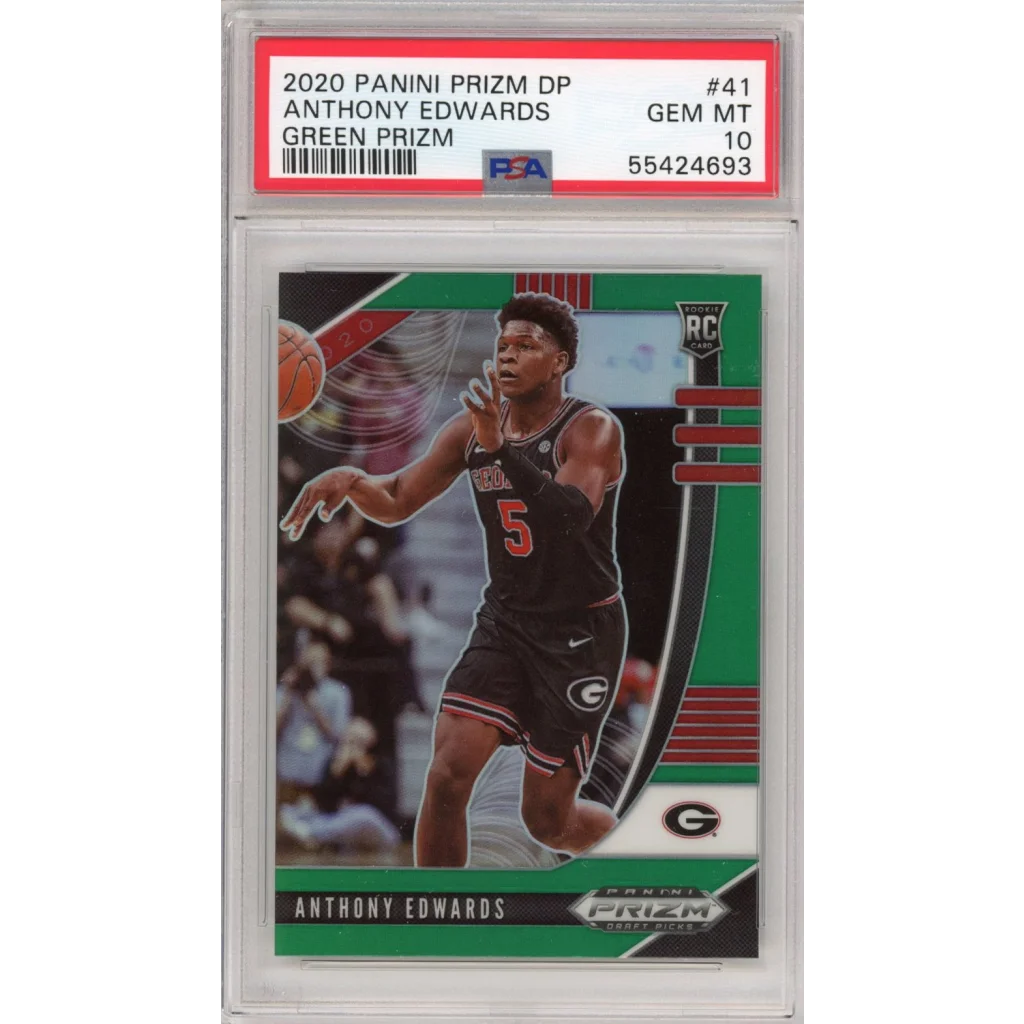 Graded 2020-21 Panini Prizm DP Draft Picks Anthony Edwards #41 Green Prizm Rookie RC Basketball Card PSA 10 Gem Mint | Hall of Fame Sports Memorabilia | vintageantiquesgifts.com