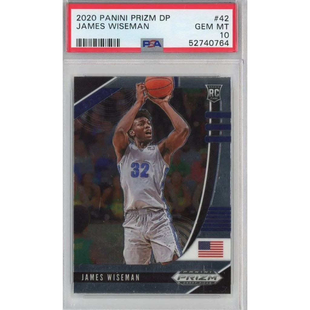 PSA Graded James Wiseman 2020 Panini Prizm Rookie Card basketball card display