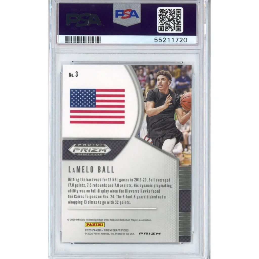 Graded LaMelo Ball 2020 Panini Prizm Silver Rookie Card in PSA 10 GEM MINT condition