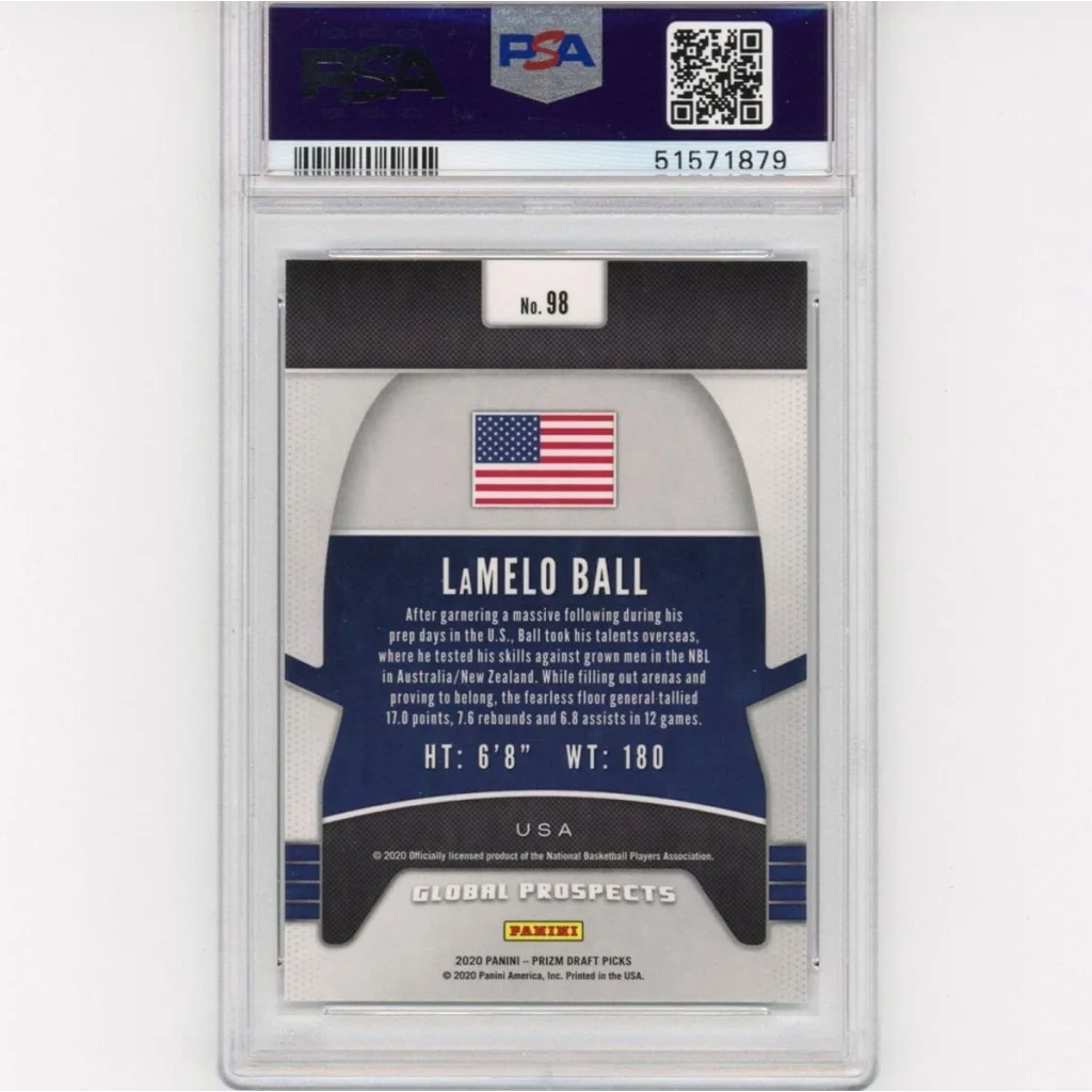 Graded PSA 10 LaMelo Ball 2020-21 Panini Prizm Rookie #98 card in slab