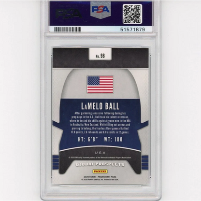 Graded PSA 10 LaMelo Ball 2020-21 Panini Prizm Rookie #98 card in slab