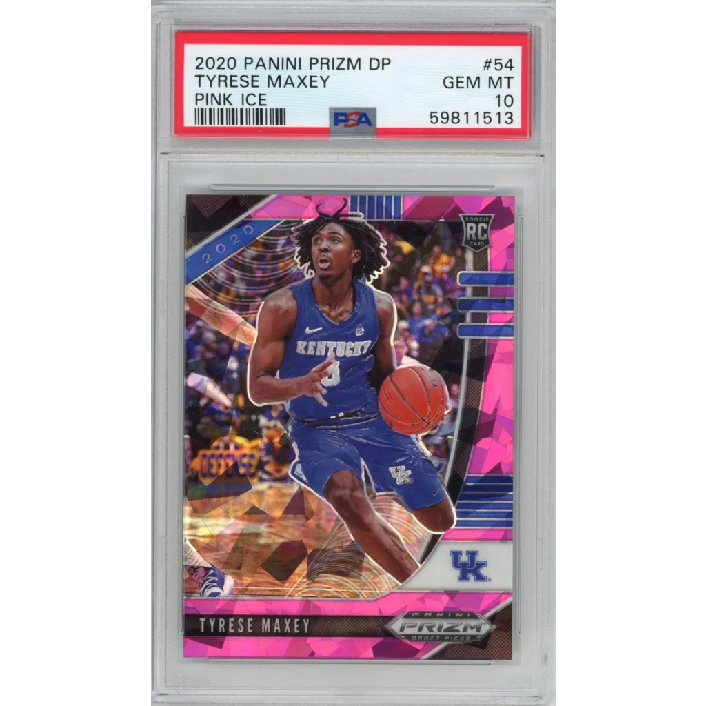 PSA 10 Tyrese Maxey Pink Ice Prizm Rookie Card in perfect GEM MT 10 grade