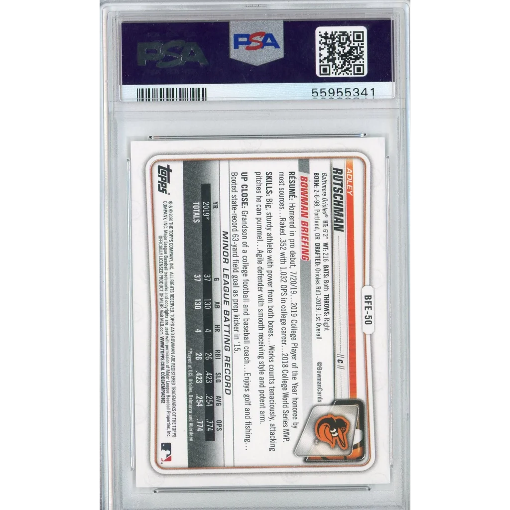 Graded 2020 Bowman 1st Ed Adley Rutschman #BFE50 Rookie RC Baseball Card PSA 10 Gem Mint | PSA 10 Gem Mint Graded Rookie Card | vintageantiquesgifts.com