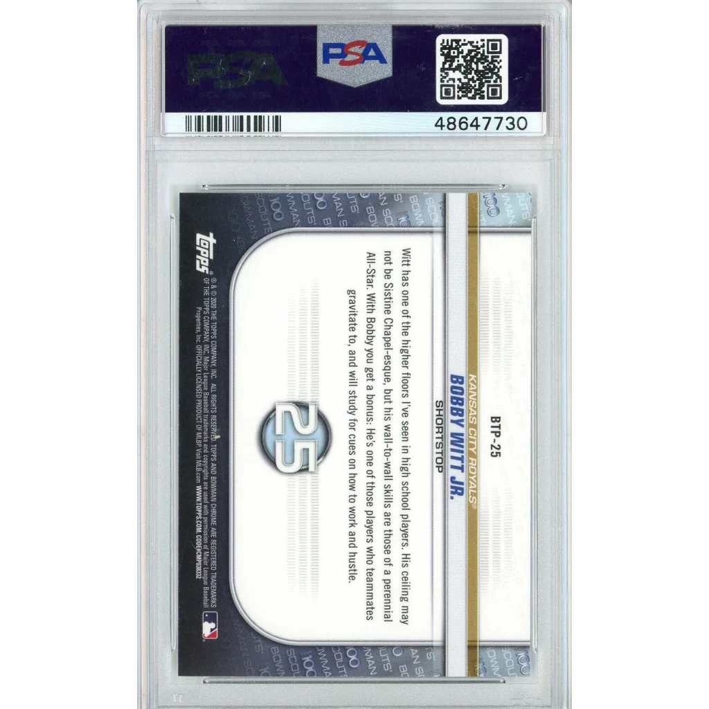 PSA 10 Graded 2020 Bowman Chrome Bobby Witt Jr Rookie RC Baseball Card